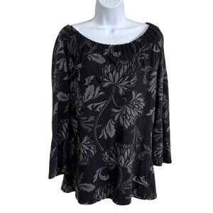 Talbots Black Floral Cotton Long Sleeve Top Paisley Women's Size L